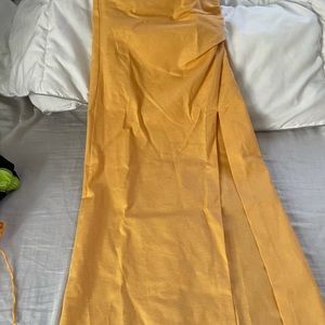 ZARA LINEN BLEND SKIRT WITH RUCHING YELLOW
